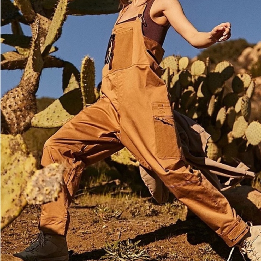 NWT Free People Movement Wade on Jumpsuit Onesie Overalls In Tan Khaki M